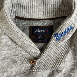 Bruins Johnnie O Sweater Mens L Pullover Gray Button Knit Golf Shawl Embroidered